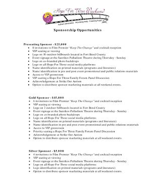 Fillable Online hopeforthree Sponsorship Opportunities Presenting ...