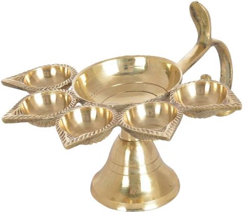 Xerobic Brass Panch Deepak Aarti Oil Lamp for Pooja Mandir Brass ...