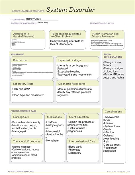 System disorder Uterine Atony - ACTIVE LEARNING TEMPLATES THERAPEUTIC PROCEDURE A System ...