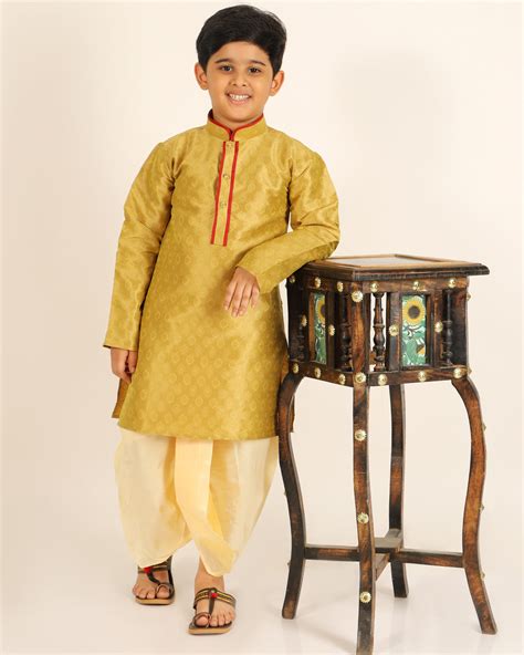 Pro Ethic Boys Green Dhoti Kurta Silk Self Design S-168