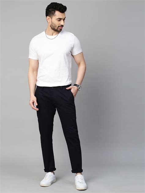 Genips Men's Navy Cotton Stretch Caribbean Slim Fit Solid Trousers ...