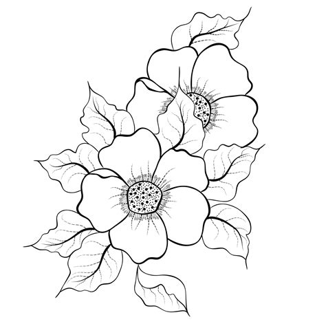 Free Vector line art and hand drawing flower art black and white flat ...