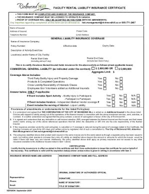 Fillable Online Liability Insurance Certificate for Facility Rentals ...