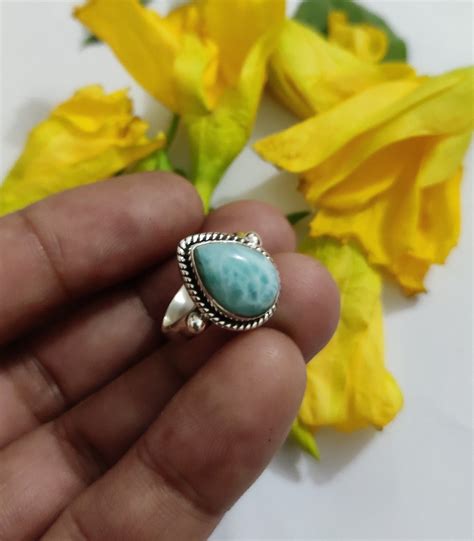 Buy Larimar Ring Sterling Silver Precious Stone Ring Dominican Larimar ...