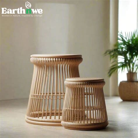 Cane Stool with Cylindrical Design | Durable Rattan Seating for Indoor ...