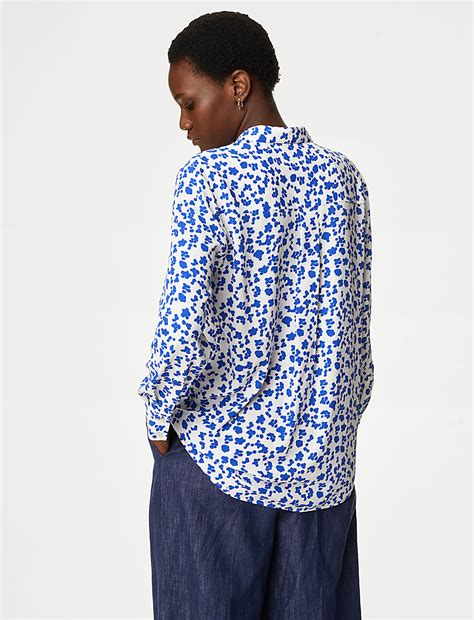 Buy Printed Collared Button Through Blouse at Marks & Spencer