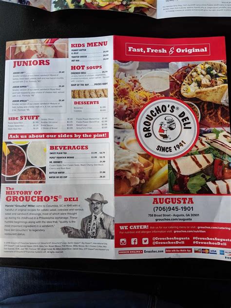 Online Menu of Groucho's Deli Restaurant, Augusta, Georgia, 30909 - Zmenu