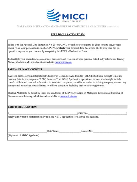 Fillable Online PDPA Declaration Form Fax Email Print - pdfFiller