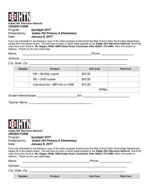 Fillable Online ihpto ORDER FORM Program: Spotlight 2017 Presented by ...