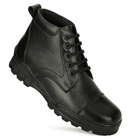 ADAM FIT Men's Black Ankle Leather Boots for Police, Commando NCC ...