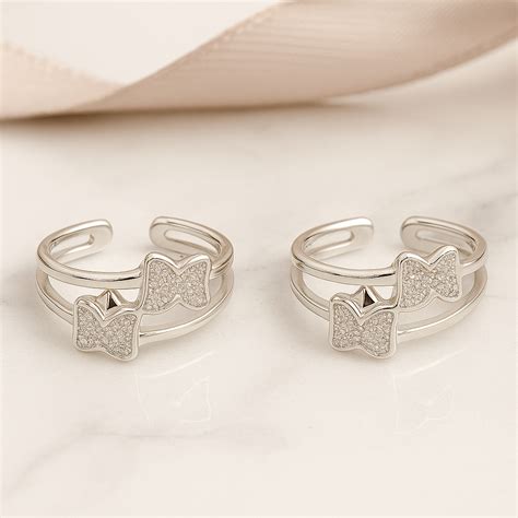 Silver Bow Bliss Toe Rings - 925 Sterling Silver Rhodium Plated | Silvago