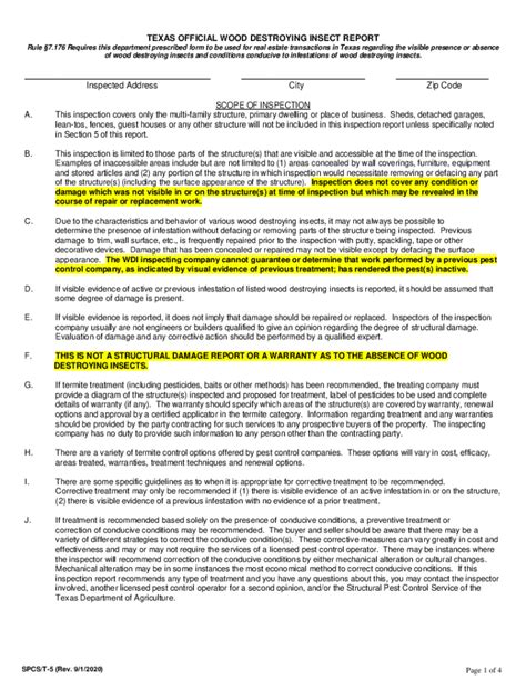 Texas Wood Destroying Insect Report - Blank Fillable Template | Fill ...