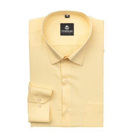 Yellow Color Dotted Dobby Cotton Shirt For Men – Punekar Cotton