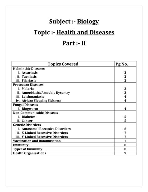 Health and Diseases part2-class notes - Subject :- Biology Topic ...