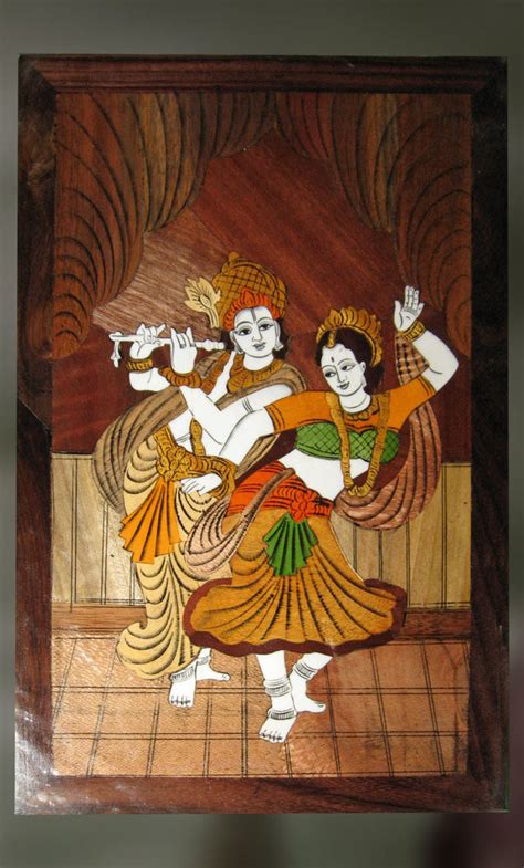Channapatna wood carved painting of Krishna and Arjuna in battle of ...