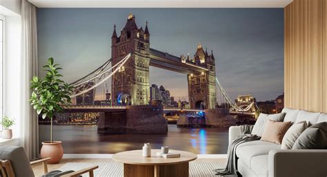 Historic Crossing Wall Mural with Lit Bridge Cityscape