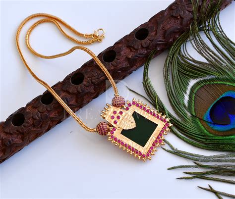 Gold tone pink-green Kerala style necklace dj-35576 – dreamjwell