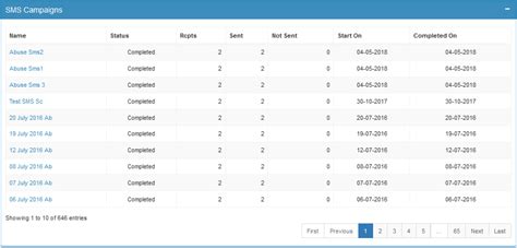 SMS Campaign Statistics Home Page
