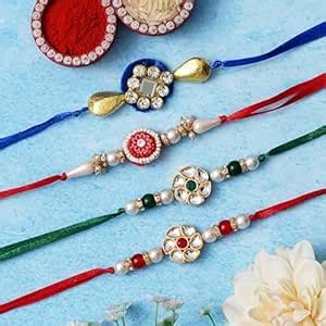 Webelkart Combo of 4 Kundan Rakhi for Bhaiya Bhabhi and Kids Rakhi ...