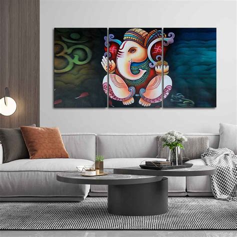 Hindu Lord Ganesha 3 Pieces Canvas Wall Painting – Homcraft