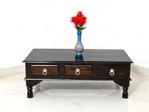 DOKRI Sheesham Wood Rectangle Center Coffee Table with 6 Drawer Storage ...