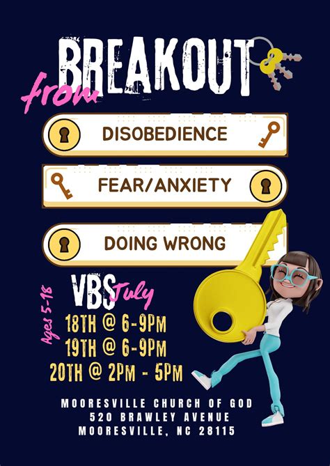 BREAK OUT VBS, 520 Brawley Ave, Mooresville, NC, 18 July to 20 July ...