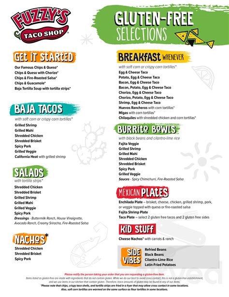 Fuzzy's Taco Shop menu in Houston, Texas, USA