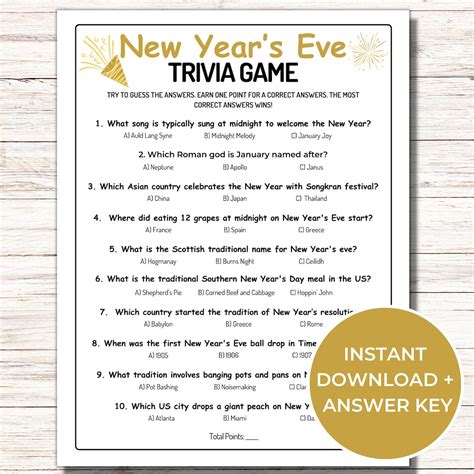 New Year's Eve Trivia Game, Printable New Year's Eve Games for Family ...