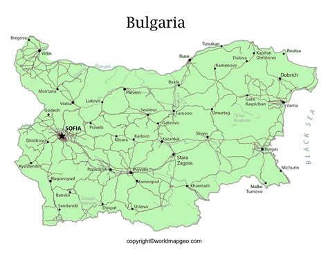 Labeled Bulgaria Map with States Capital and Cities