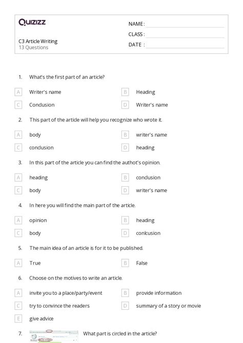 50+ Writing worksheets for 12th Class on Quizizz | Free & Printable
