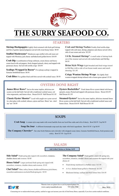 Menu for The Surry Seafood Co. in Surry, VA | Sirved