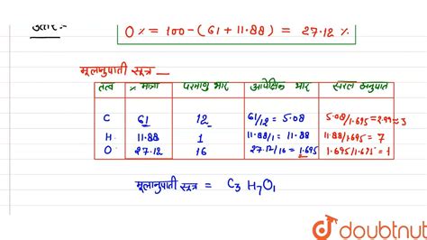एक कार्बनिक यौगिक जिसमें कार्बन 61% हाइड्रोजन 11.8 88% एवं ऑक्सीजन 27. ...