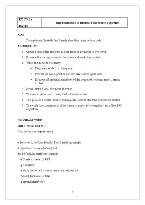 AL3411 -AI and ML lab Record - EX NO:1a DATE: Implementation of Breadth ...