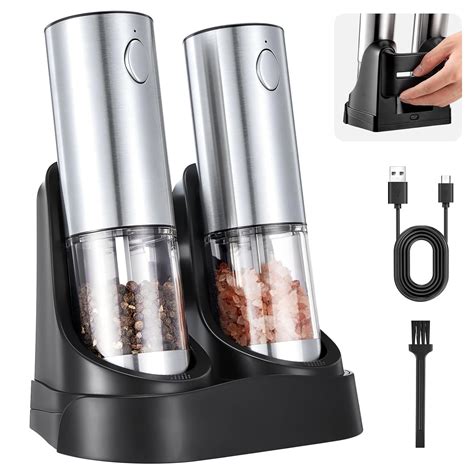 Electric Salt and Pepper Grinder Set, Small Mini Mills with Built-in ...