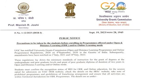 UGC Issues Guidelines for Students Enrolling Under ODL, Online Mode ...