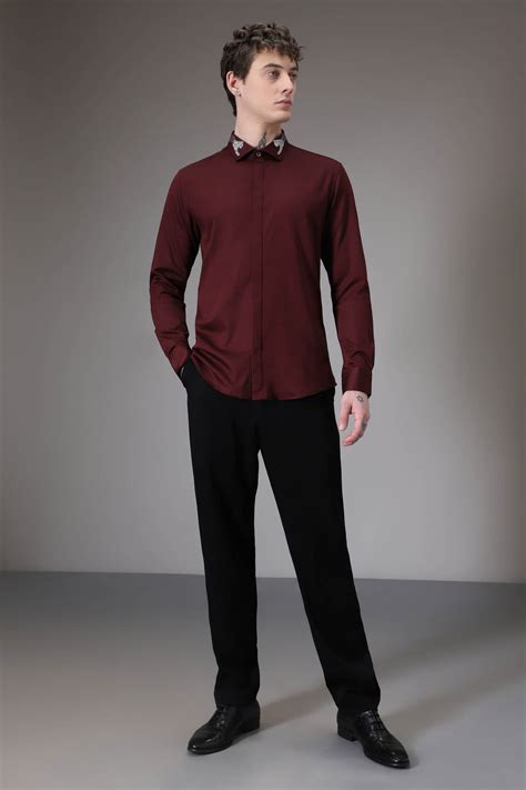 Panther Pounce hand embroidered designer shirt - Wine – Komal Kothari