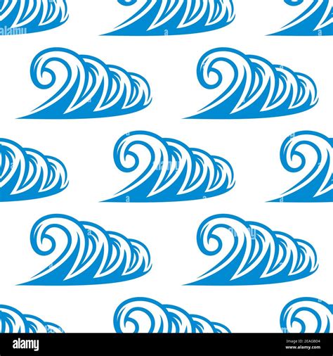 Seamless pattern of curling blue ocean waves with a repeat motif ...