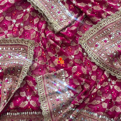 Mahjabeen Pink Mirror Work Embroidered Banarasi Georgette Dupatta ...