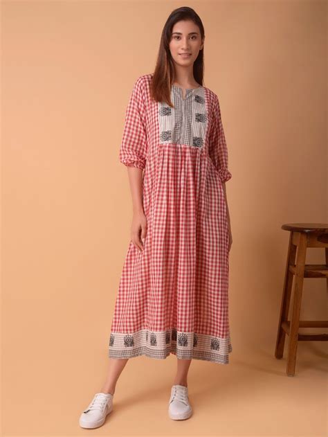 White Red Printed Cotton Blend Kurta