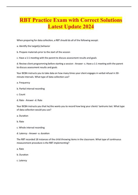 RBT Practice Exam with Correct Solutions Latest Update 2024 - Rbt ...