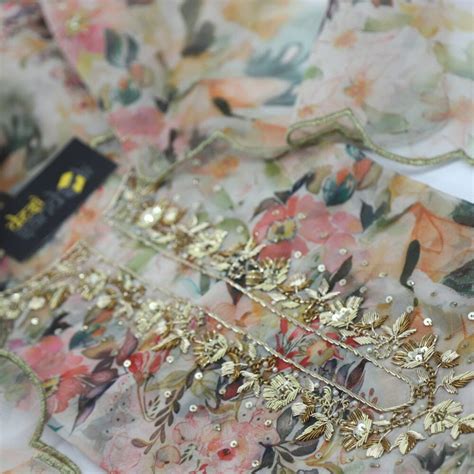 Colorful Floral Printed Organza Top with Organza Dupatta Set with Scal ...