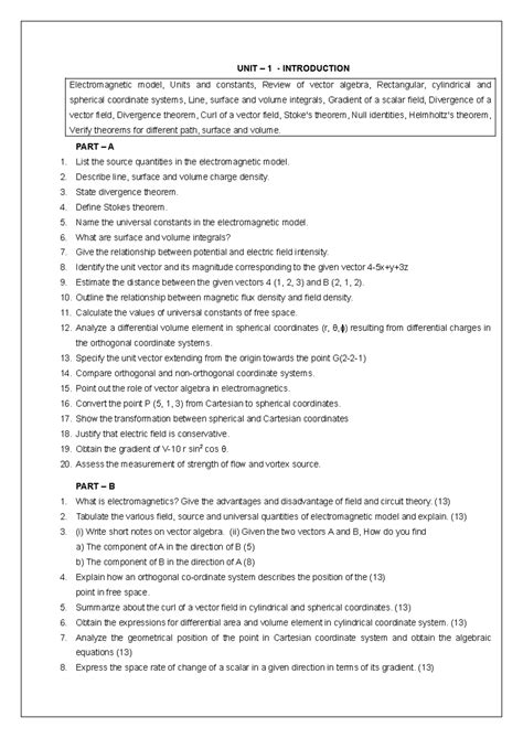 Electromagnetic Unit 1 Questions and Concepts Overview - Studocu