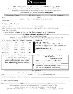Fillable Online 2019 World History Association Membership Form Fax ...