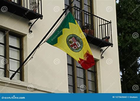 Waving of Flag of City of Los Angeles Editorial Image - Image of ...