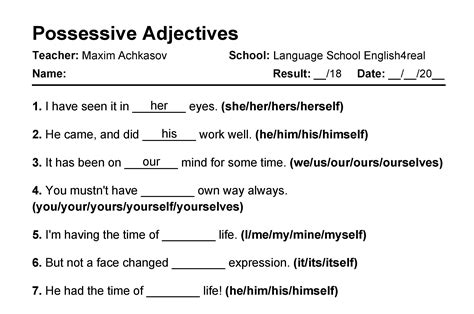 Possessive Adjectives Wordwall