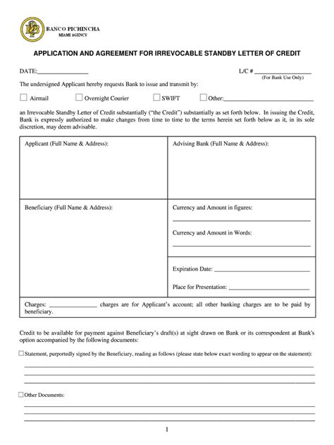 Fillable Online Irrevocable bStandByb LC - PICHINCHA MIAMI Fax Email ...