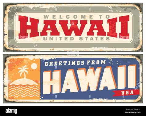 Welcome to Hawaii retro tin sign souvenir. Vector travel and vacation ...