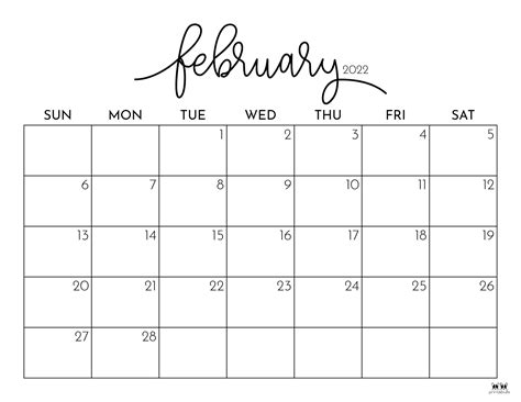 February 2022 Calendars - 15 FREE Printables | Printabulls