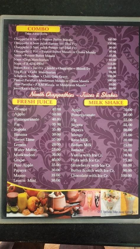 Menu at North Chappathies Veg Restaurant, Chennai, 12b