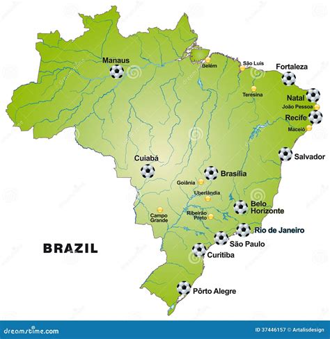 Map Of Brazil With Football Stadiums In Green Stock Vector - Illustration: 37446157